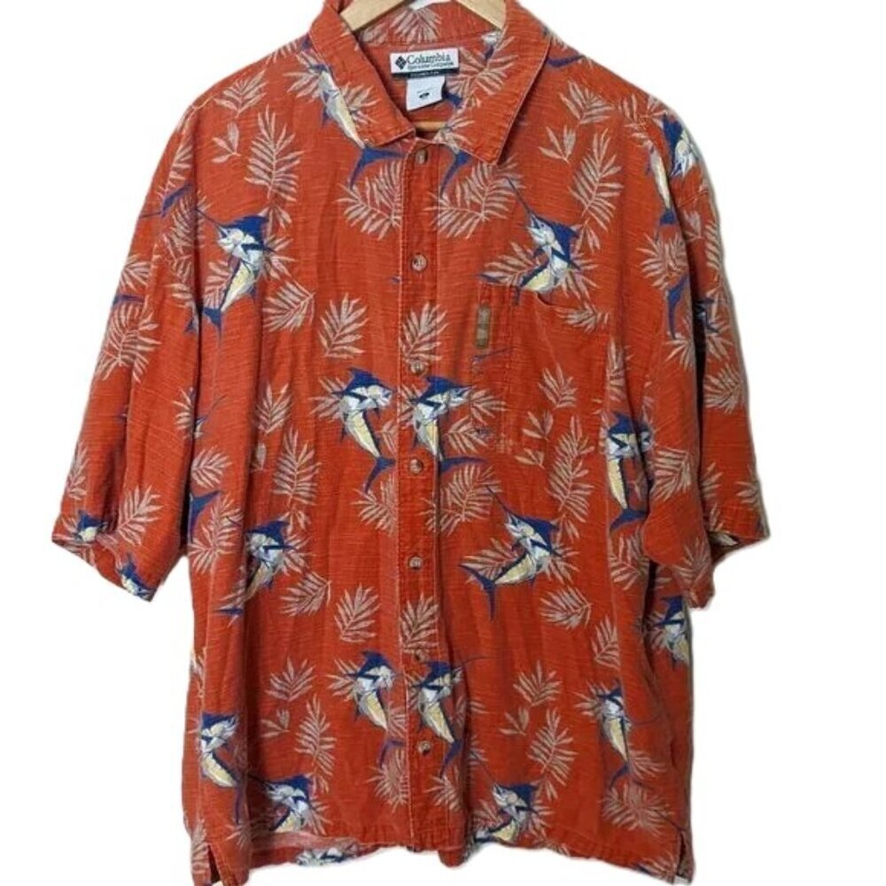 Normcore Vintage Fish Button‎ Shirt XL Columbia Fishing Marlin Novelty Print